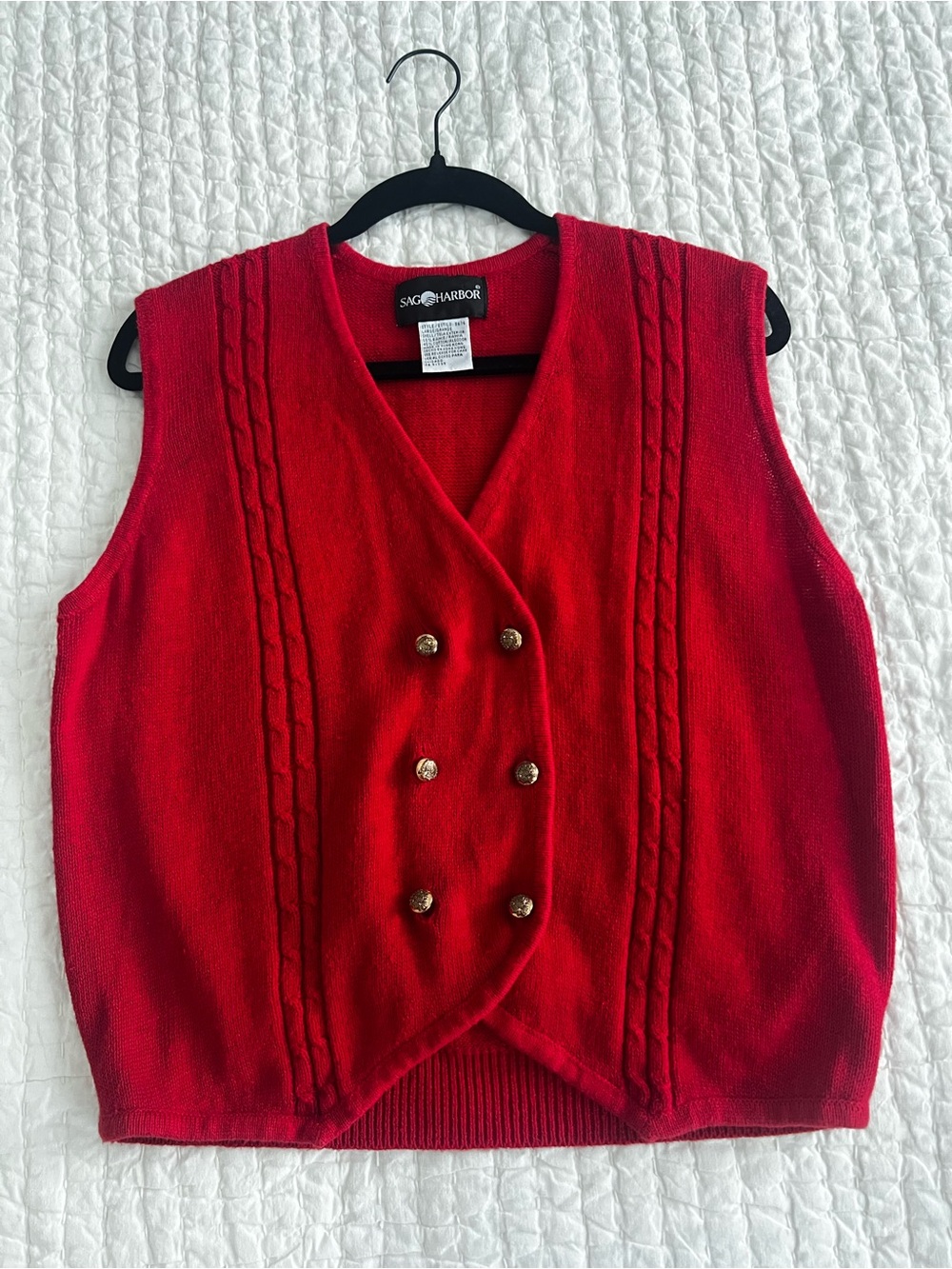 Sag Harbor Red Double-Breasted Cardigan Vest | Size Large